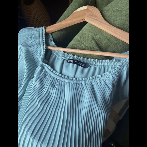 Zara Mint Green Pleated Off Shoulder Midi Dress XS - Picture 6 of 6